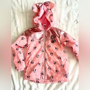 DISNEY MINNIE MOUSE EARS HOODED ROSE GOLD PINK RAINCOAT Sz 5/6